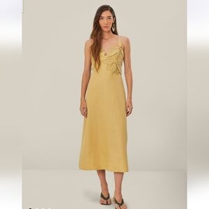 farm rio. sand 3d flower bodice midi dress. size s. NWT